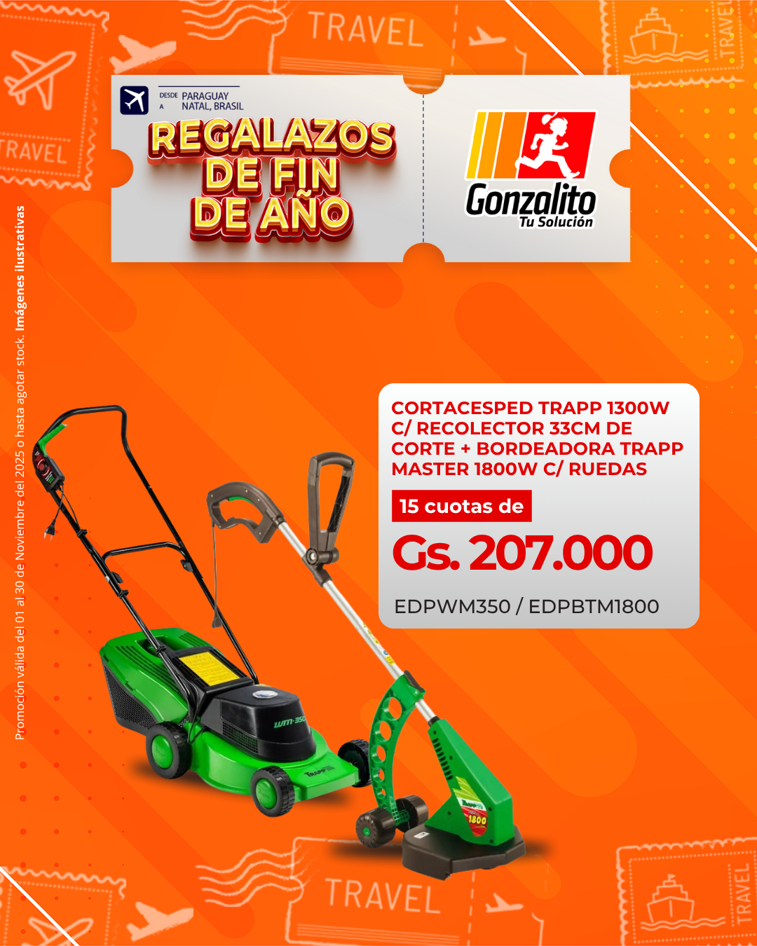 CORTACESPED TRAPP 1300W C/RECOLECTOR 33CM DE CORTE + BORDEADORA TRAPP MASTER 1800W C/RUEDAS