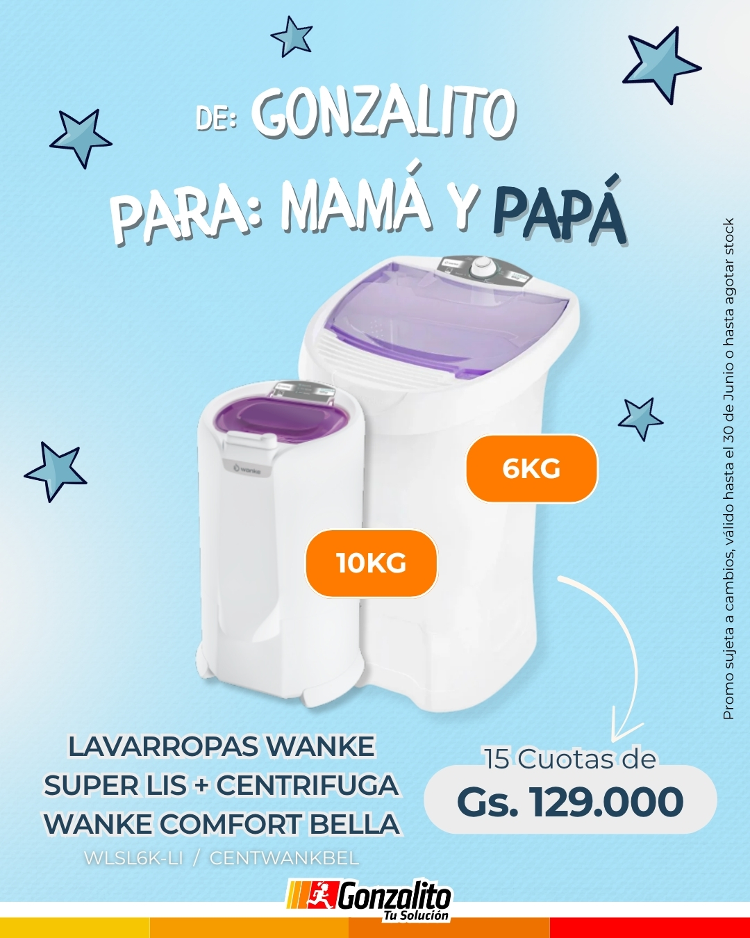 CENTRIFUGA WANKE COMFORT BELLA 10KG + LAVARROPAS WANKE SUPER LIS 6KG