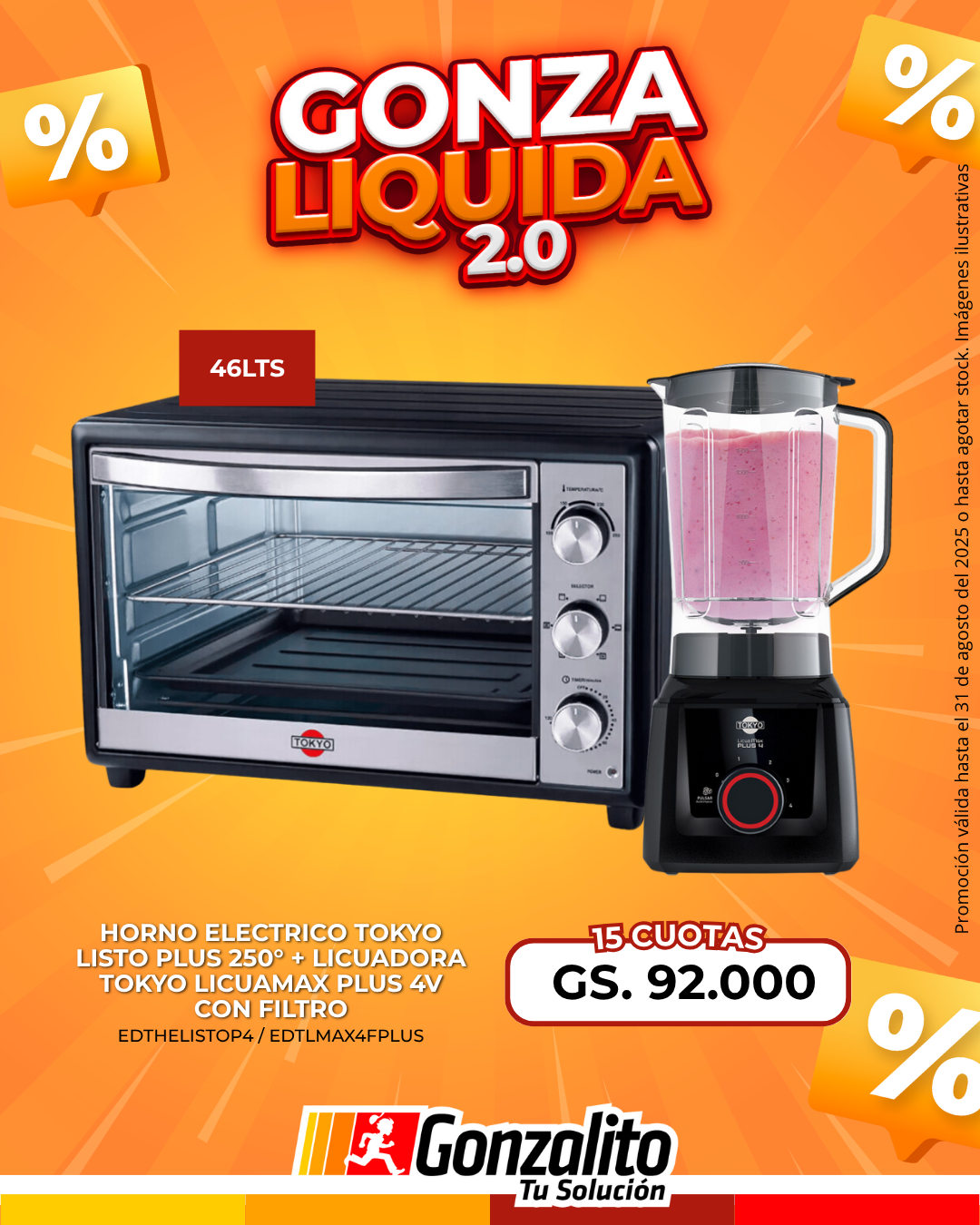 COMBO HORNO ELECTRICO TOKYO LISTO PLUS 46LTS + LICUADORA TOKYO LICUAMAX PLUS 4V