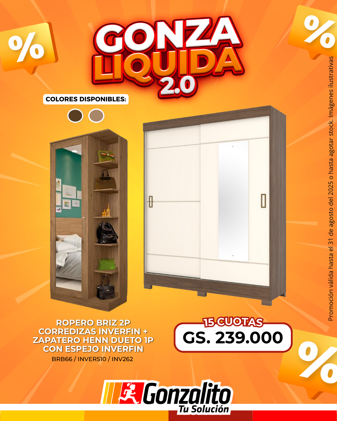 COMBO ROPERO BRIZ 2P CORREDIZAS INVERFIN + ZAPATERO HENN DUETO 1P CON ESPEJO INVERFIN