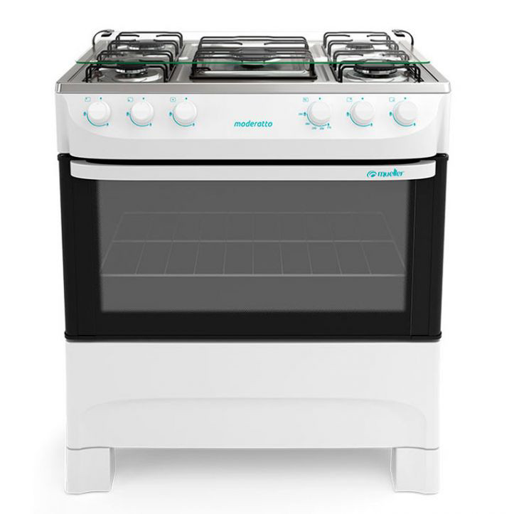COCINA MUELLER MODERATTO 5H BLANCO S/ENCENDIDO TAPA DE VIDRIO