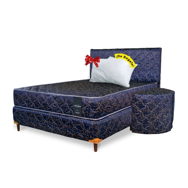 SOMIER COMPLETO CONVENCIONAL 1.60X2.00 80K AZUL + 2 ALMOHADAS