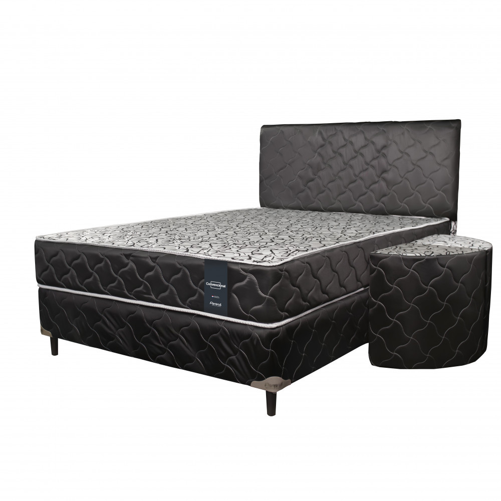 SOMIER COMPLETO NEO CONVENCIONAL PT 1.40X1.90 90K NEGRO + 2 ALMOHADAS