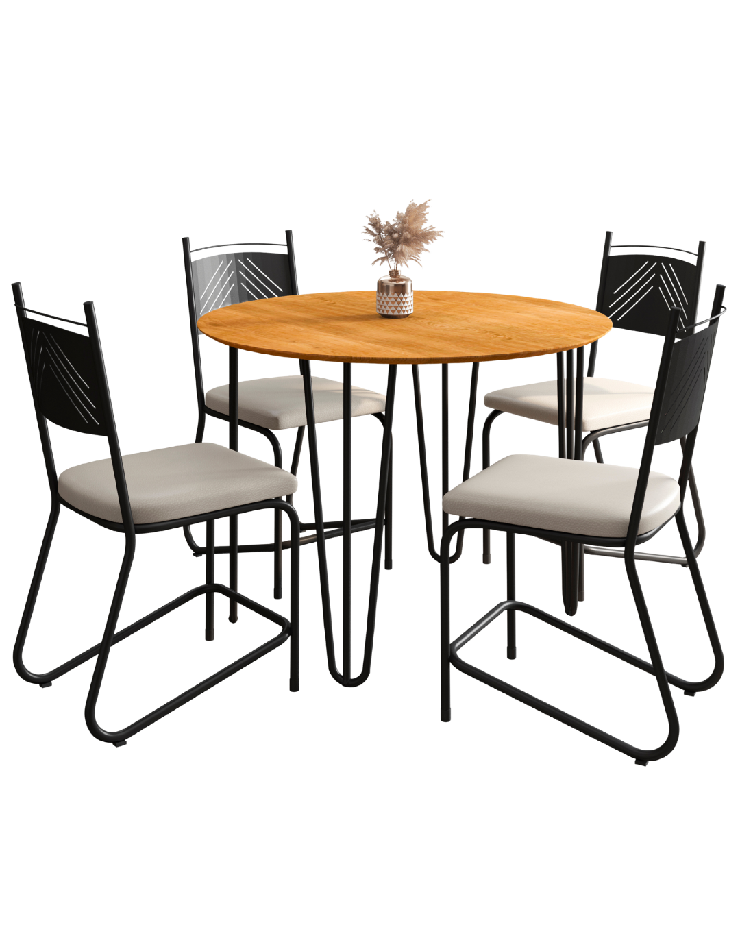JUEGO DE COMEDOR 4S VERSALLES EST METAL TAP CUER BEIG Y TAM MADERA