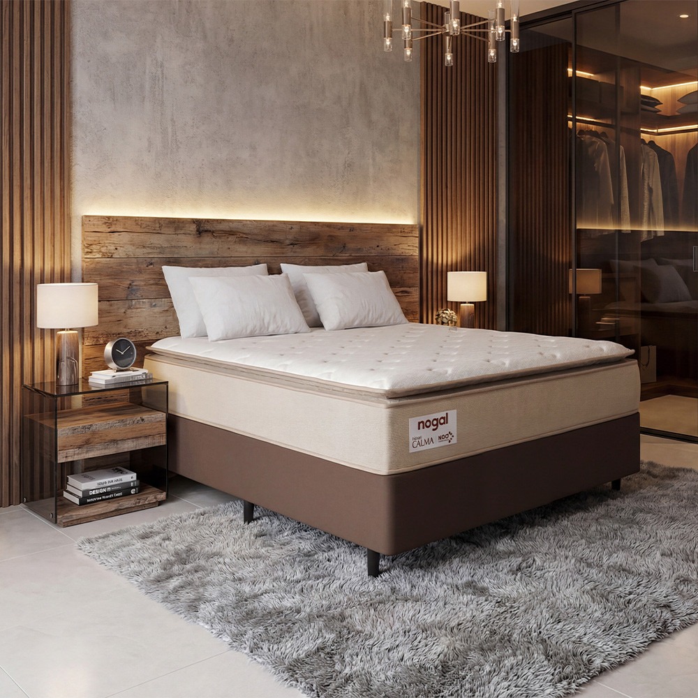 SOMIER NOGAL CALMA MATRIMONIAL 1.38X1.88 MARRON/BEIGE B+C + 2 ALMOHADAS