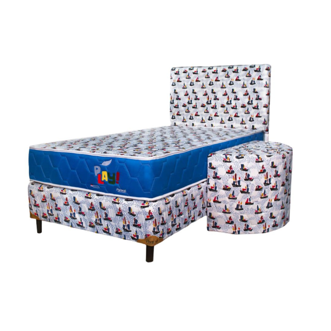 SOMIER PLAY BARQUITO 1.00X1.90 BASE+COLCHON+CABECERA PARANA