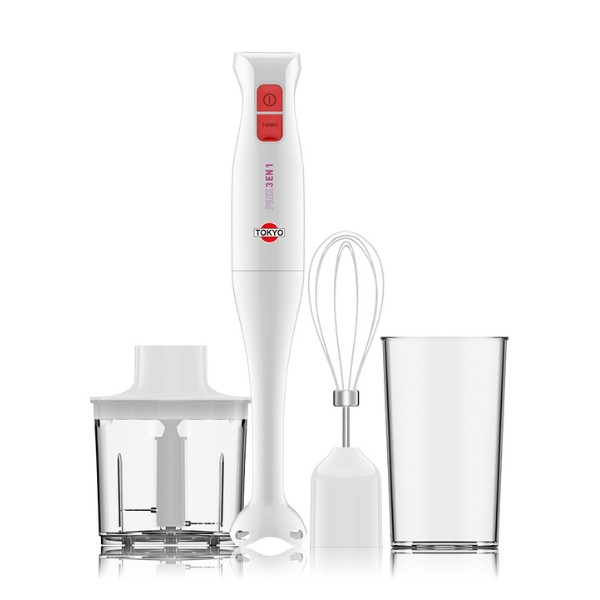 MIXER TOKYO PINK 3 EN 1 PIE INOX CON ACCESORIOS BATIDOR Y PICADOR 400W